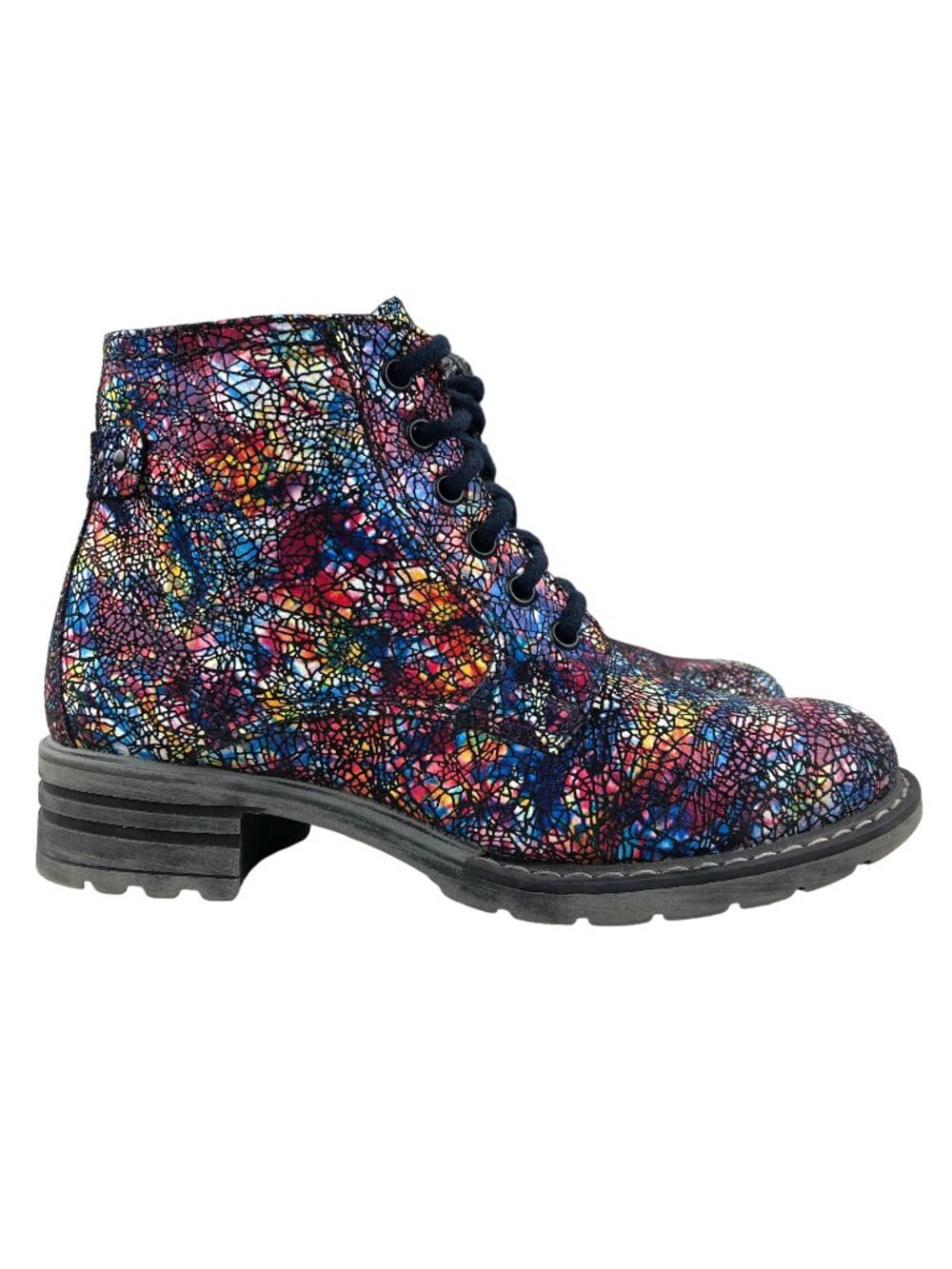V Italia Women's Size 36 (6) Piper Black Multi Print Lace-Up Ankle Combat Boots